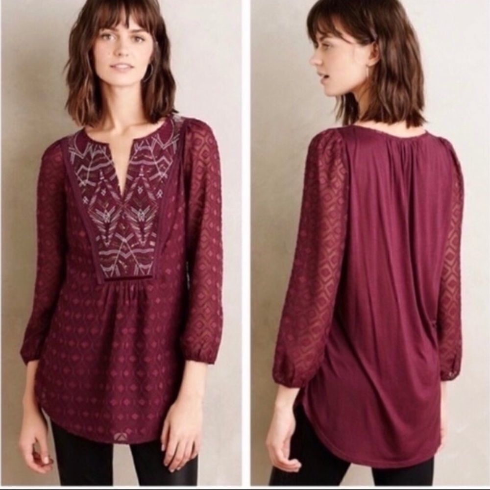 Anthro "One September" Madiran peasant blouse